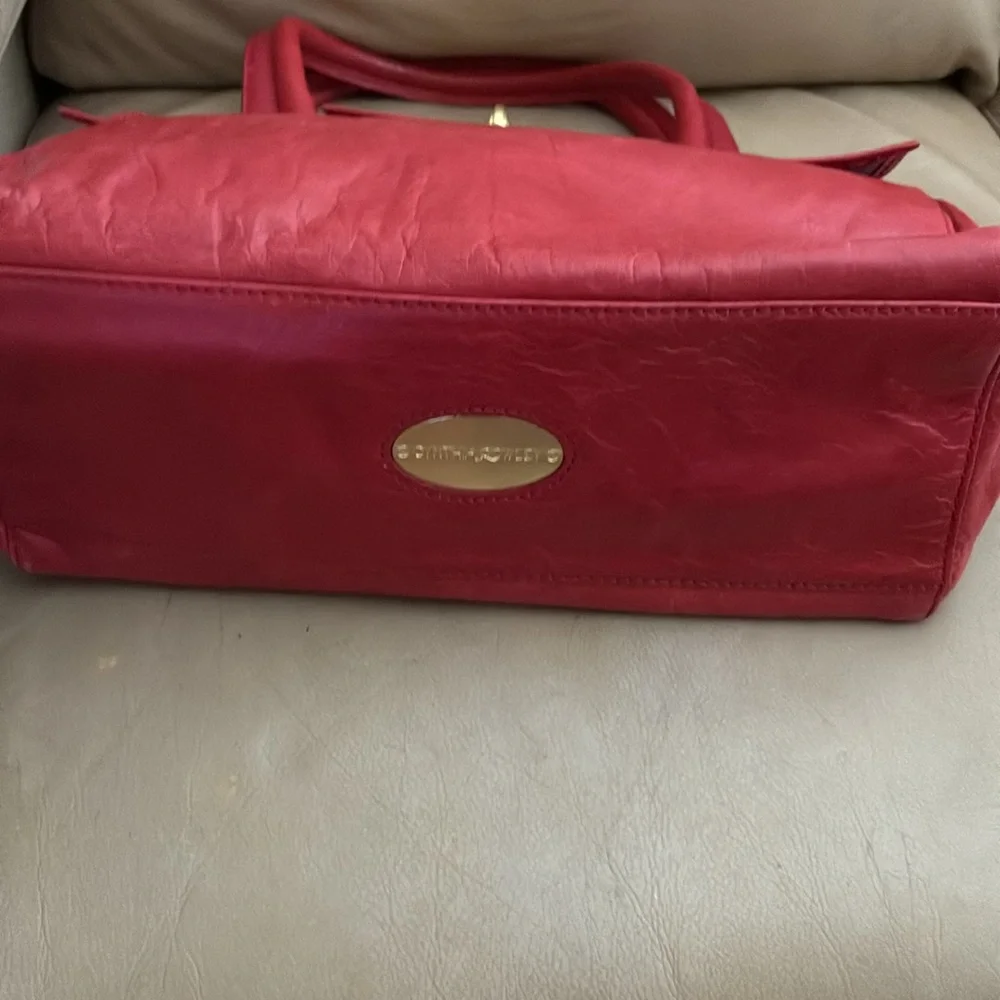 Red Leather Top-Handle Satchel with Gold Turn-Lock